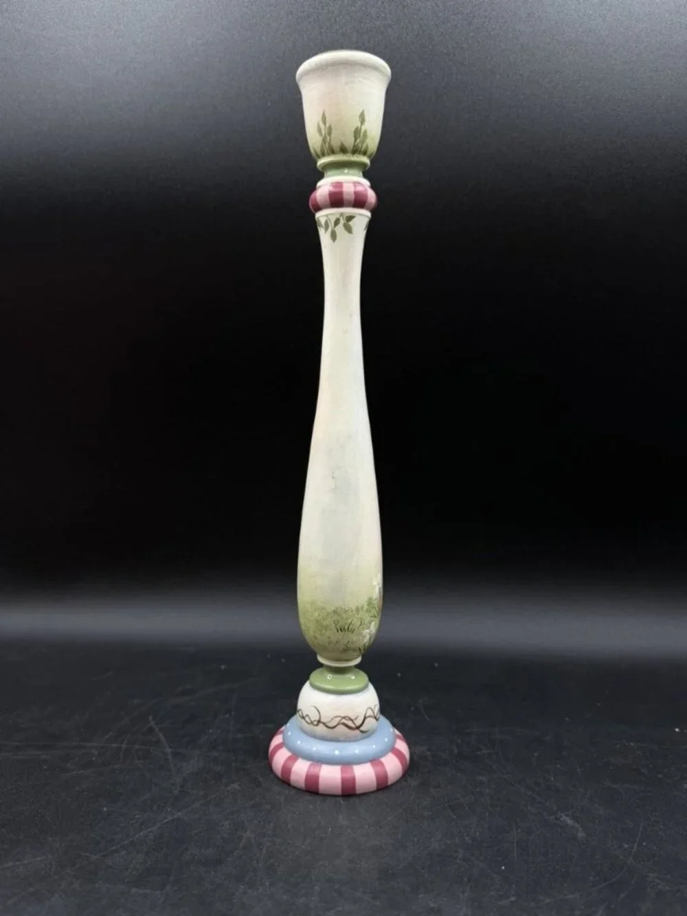 M Scofield 2004 Wooden Candle Stick Holder 11” Birdhouse Cottagecore Vintage